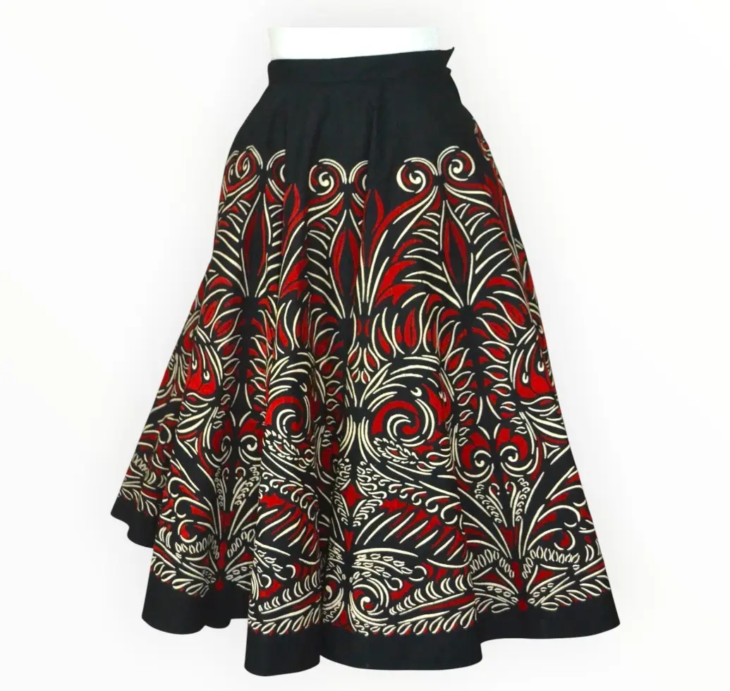 🖤✨ Very Rare True Vintage 1950s Susan Barry Full Circular Flocked Felt Skirt | UK 6–8 ✨🖤