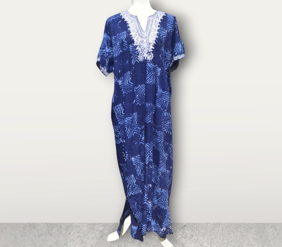 💙🌊 Vintage Blue Cotton Kaftan | Oversized Beach Cover-Up | Boho Holiday Style 🌊💙