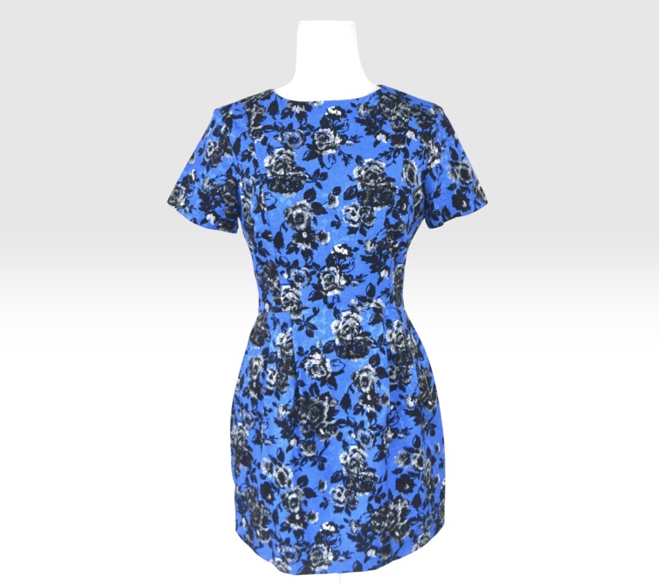 💙🖤 Oasis Blue & Black Floral Dress | Short Sleeve | Summer Occasion Wear | UK 10 🖤💙