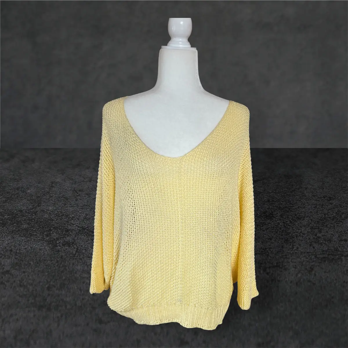 💛 Yellow Lemon Loose Knit V-Neck Jumper | Oversized | Lightweight | XL 💛