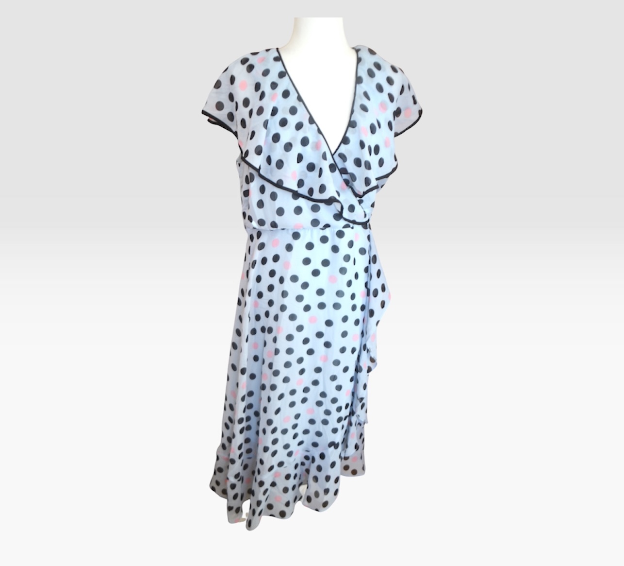 💙 Dorothy Perkins Pale Blue Polka Dot Chiffon Dress | Wedding Guest | Occasion Wear | UK 18 💙