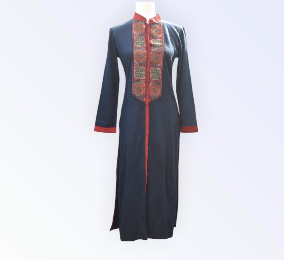 💙 Vintage Navy Embroidered Cotton Kaftan | Boho Beach Cover-Up | UK 10–12 💙