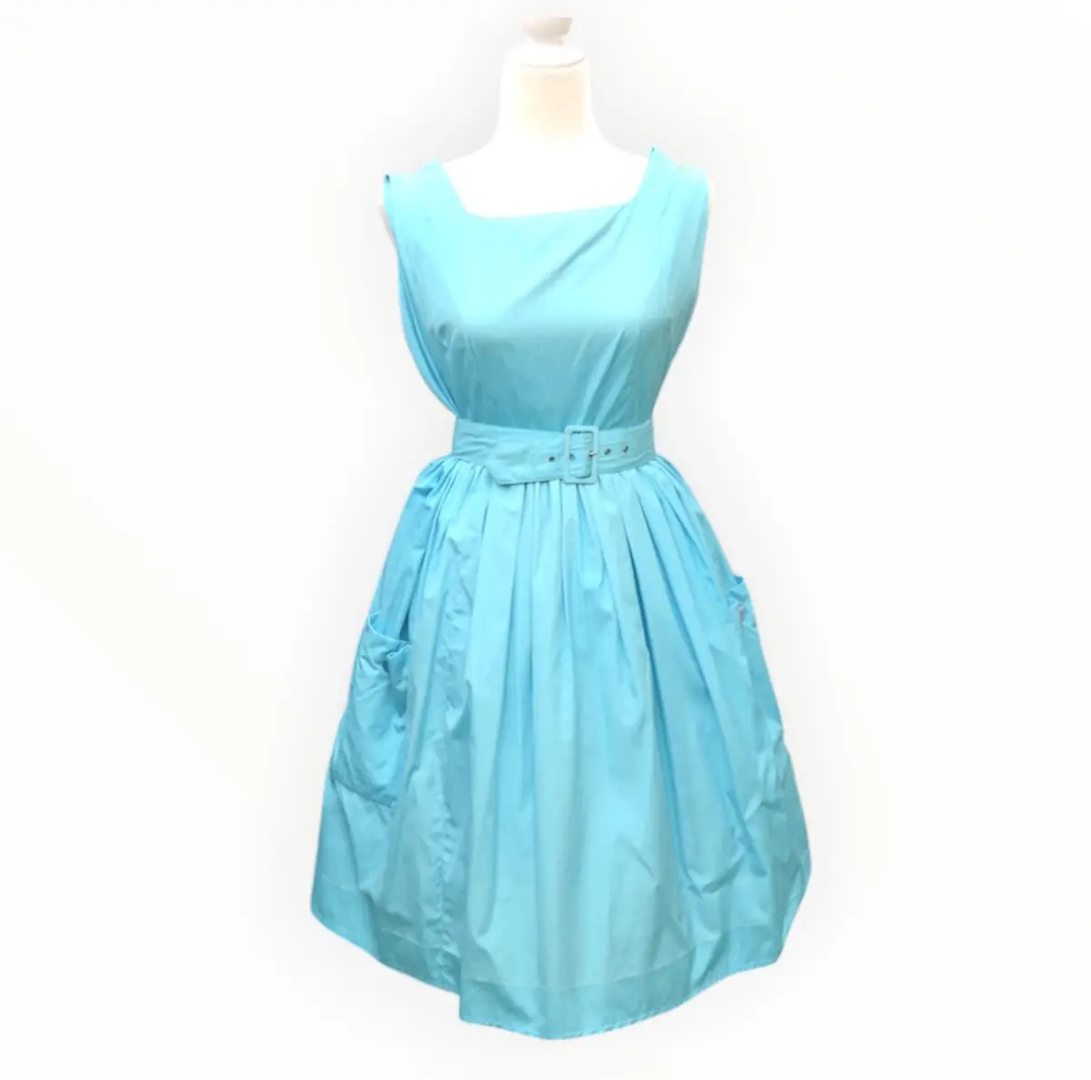 💙✨ Vintage 1950s Blue Cotton Tea Dress with Petticoat UK 8-10 Full Skirt Dress ✨💙