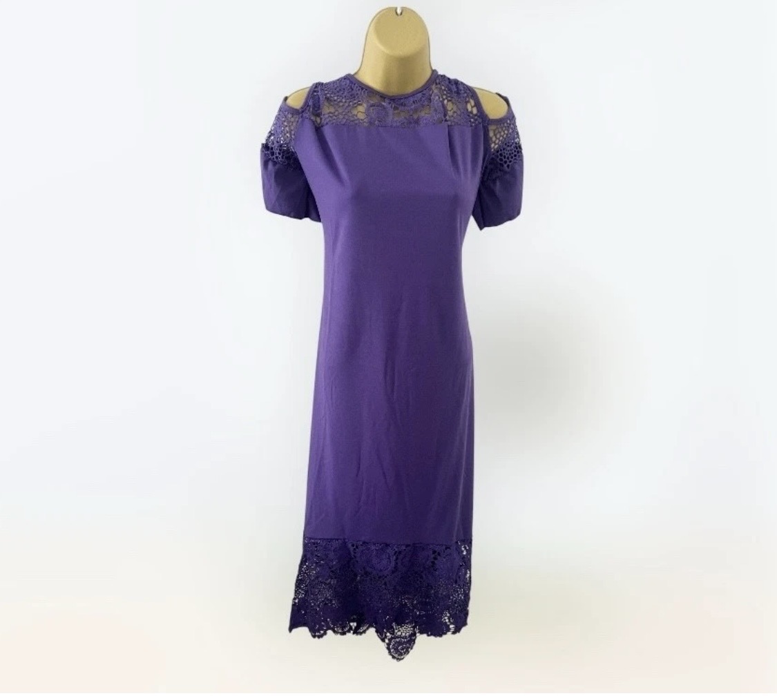 💜✨ Purple Cold Shoulder Maxi Holiday Dress | Flowy Occasion Dress | UK 12 ✨💜