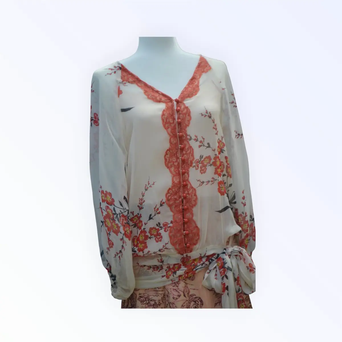 🧡 Vintage 1990s Tracy Reese 100% Silk Bohemian Blouse Size S Designer Top 🧡
