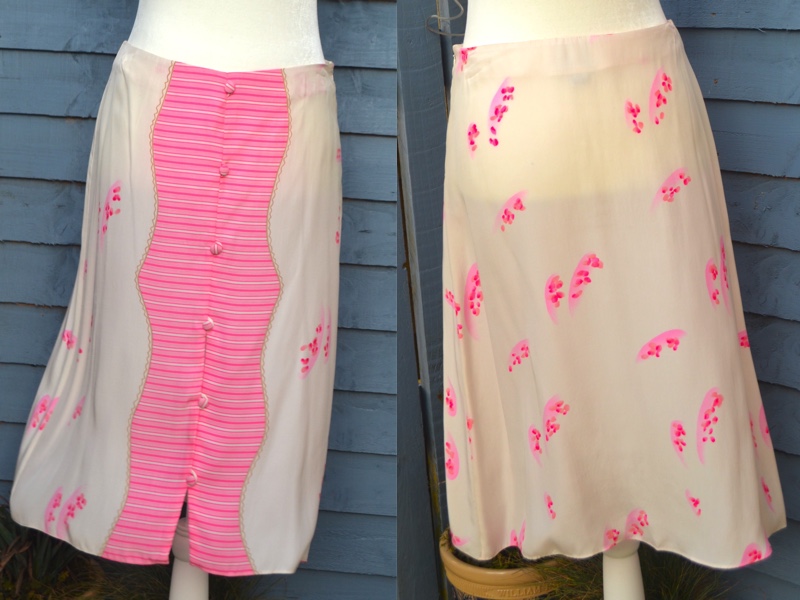 💗🤍 Vintage 1990s MAYLE White & Fuchsia 100% Silk Skirt UK 8 Designer Skirt 🤍💗