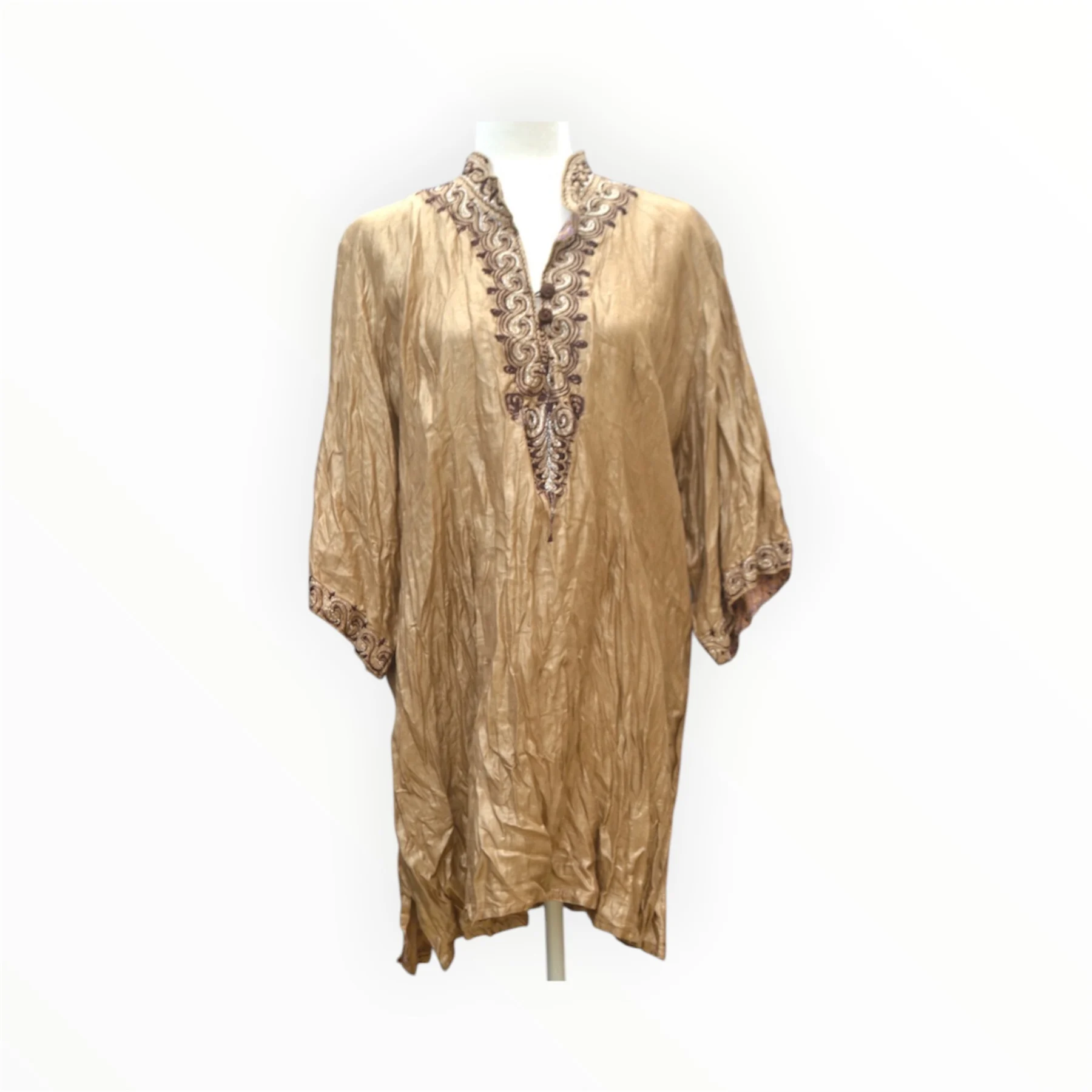 ⚜️Vintage Gold Sparkle Kaftan Dress | Boho Holiday Cover-Up | UK 12–16 💛
