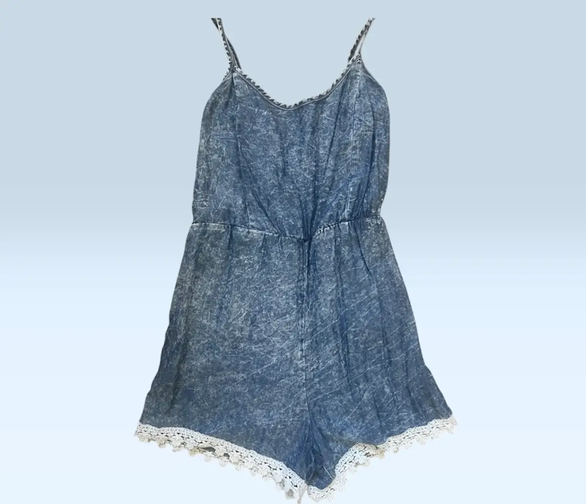 💙🤍 Primark Denim & Co Washed Denim Strappy Playsuit UK 6 Tencel Summer Shorts Romper 🤍💙