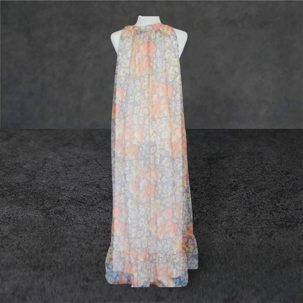 🌿🌸 Vintage 1980s Handmade Chiffon Maxi Dress | Floaty Boho Maxi | UK 12–14 🌸🌿
