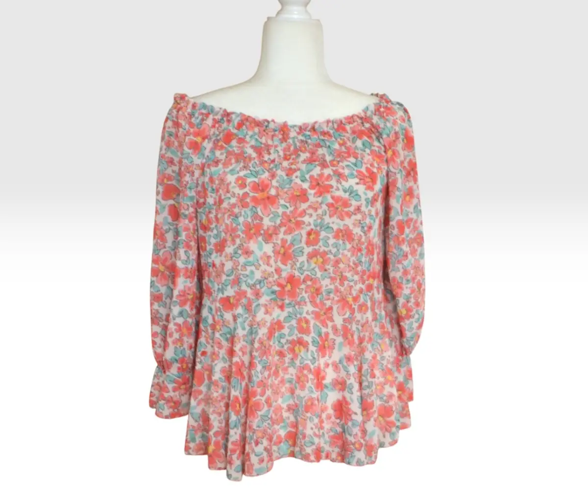 🌹 Goose Island Rose & Green Floral Off-Shoulder Blouse – UK 12–14 – Feminine Summer Style 🌹