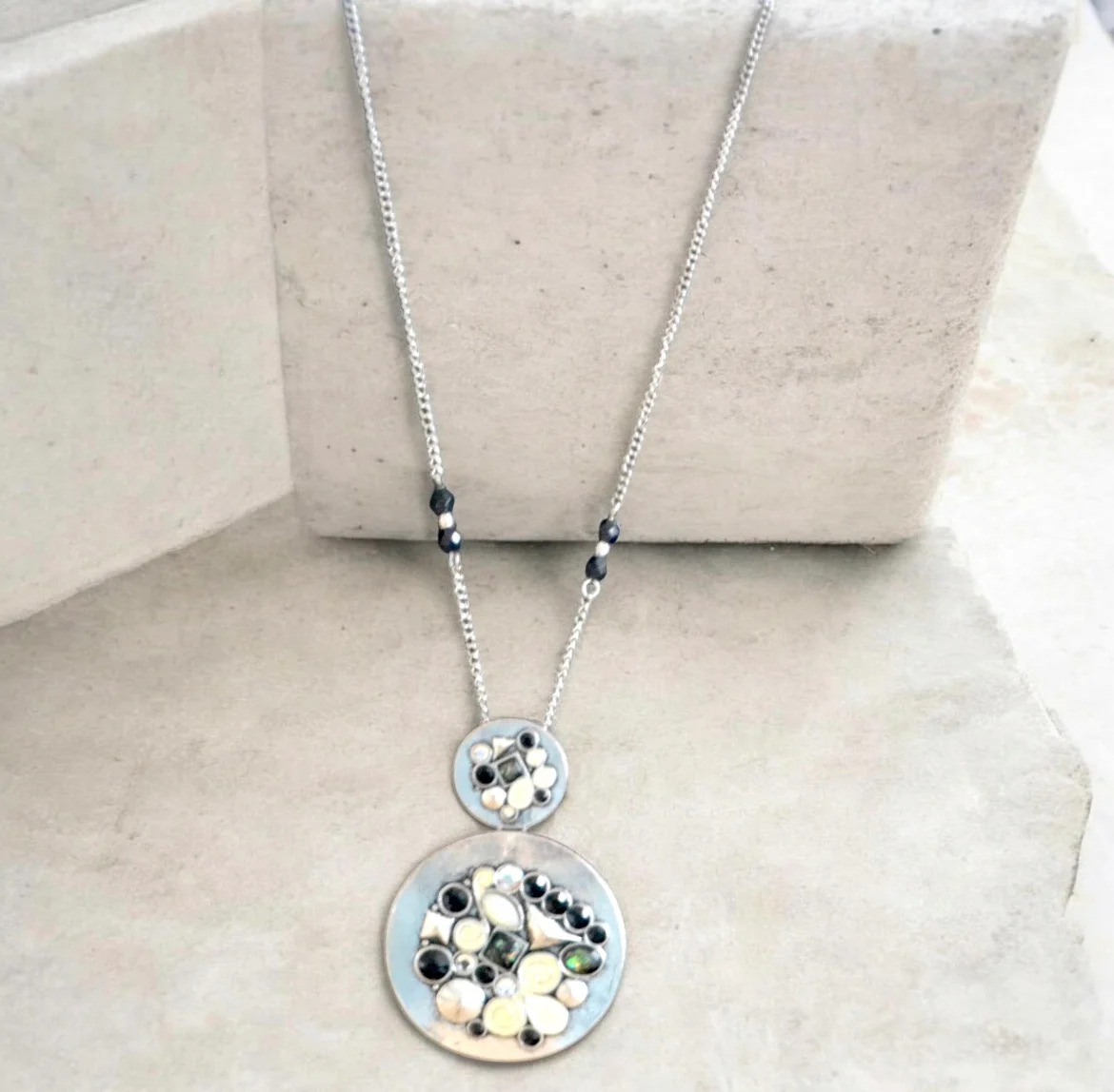 🤍 Vintage 1980s Silver Tone Fine Long Chain Necklace with Large Pendant | 72cm🤍