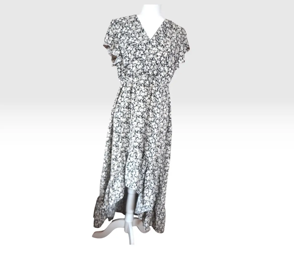 🖤🤍 Vintage 1990s Miss Sara Floral Waterfall Hem Dress UK 14 Party & Occasion Dress 🤍🖤