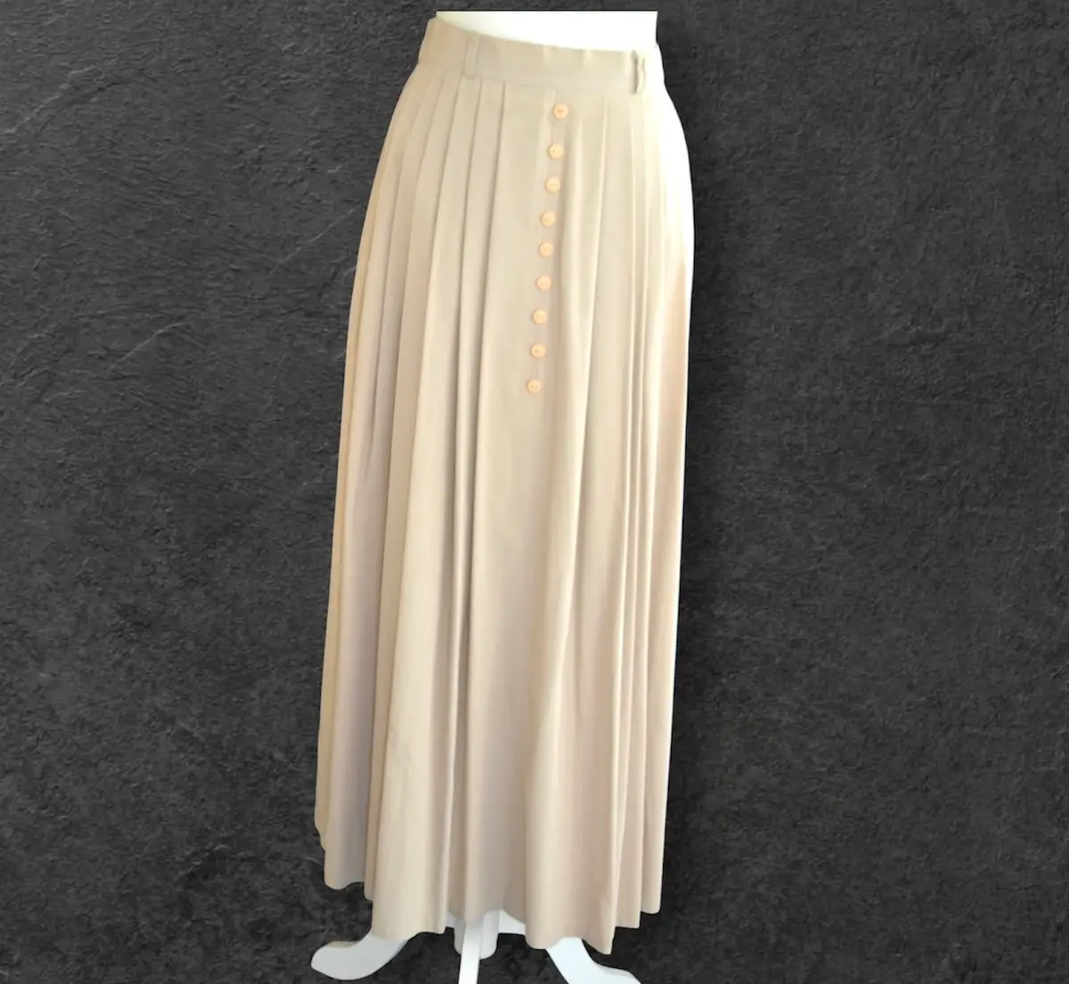 🤎🌾 Vintage 1970s Beige Full Midi Skirt UK 12-14 Classic Everyday Style 🌾🤎