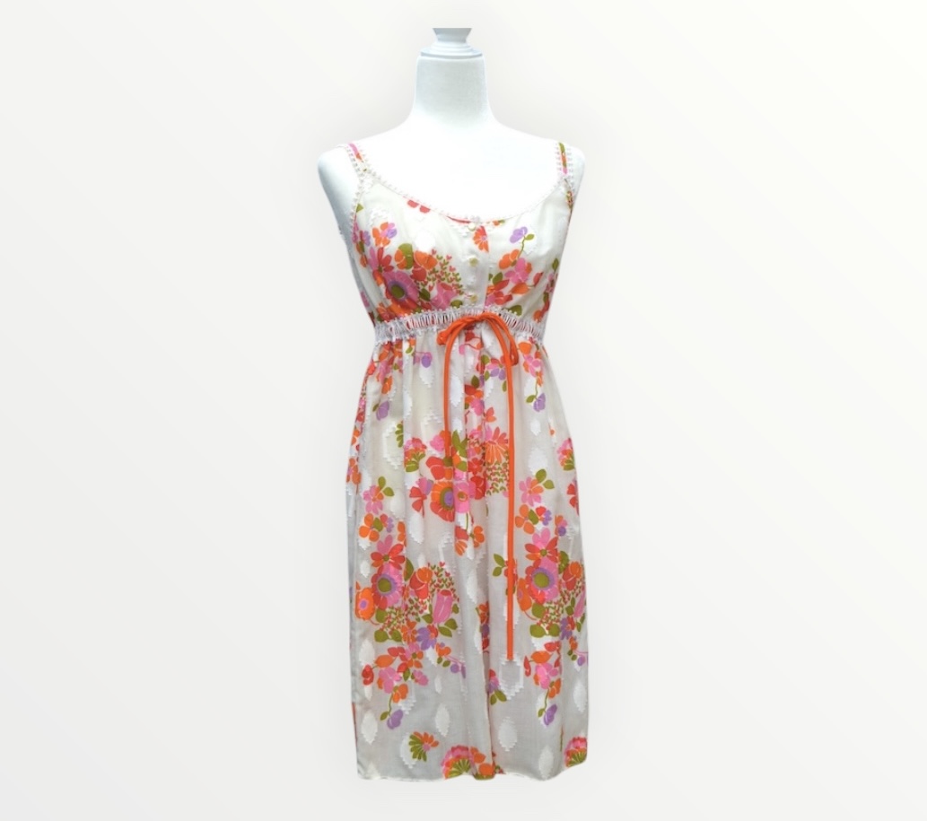 🧡🌼 Vintage 1970s Cream & Orange Print Dress | Mod Retro Mini Dress | UK 8–10 🌼🧡
