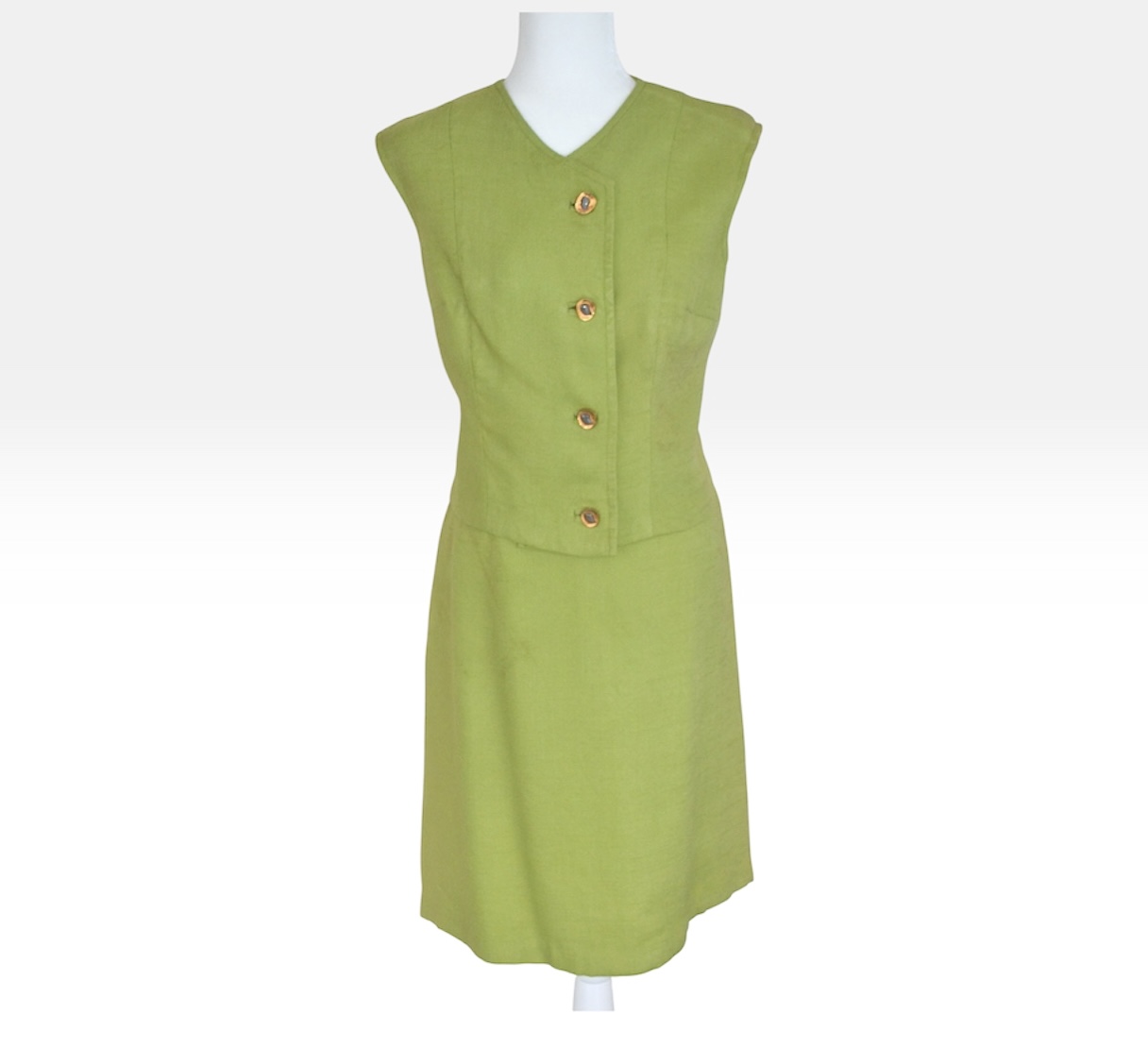 🌿 Vintage 1960s Handmade Green Linen Mix Dress UK 14 Unique Dress 🌿