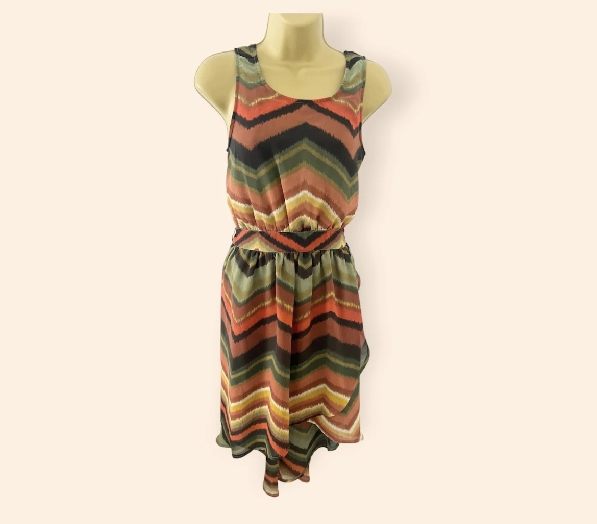 🧡🔥 New Look Orange & Black Dipped Hem Dress | High-Low Statement Dress | UK 10 🔥🧡
