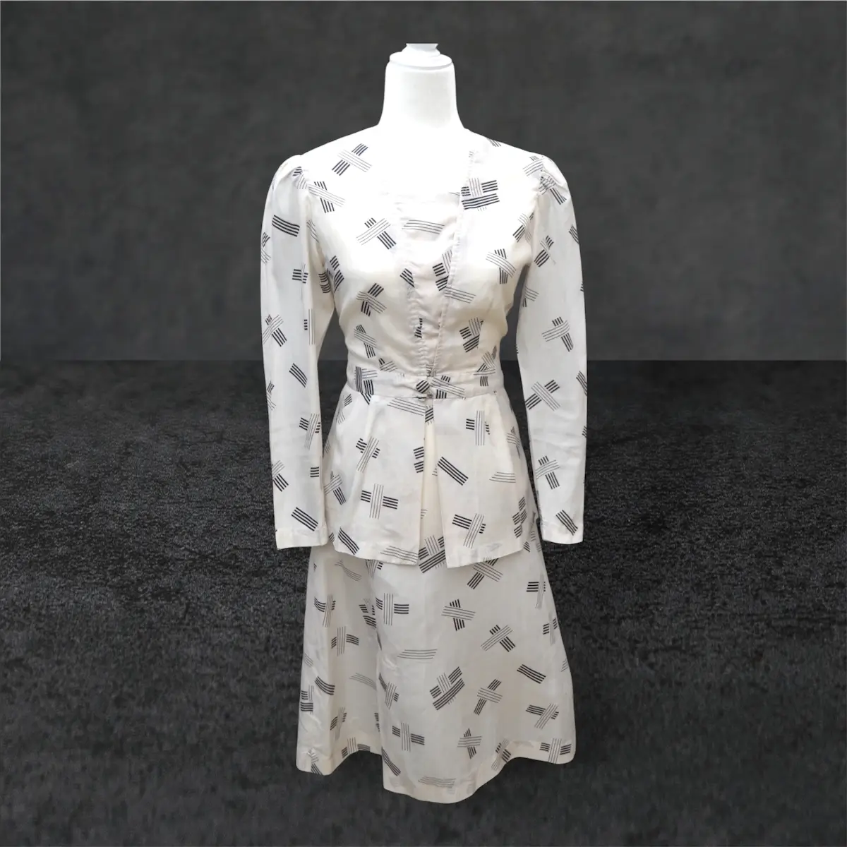 🖤🤍 Vintage 1950s Black & White Handmade Skirt Suit UK 8 Retro Two Piece Set 🤍🖤
