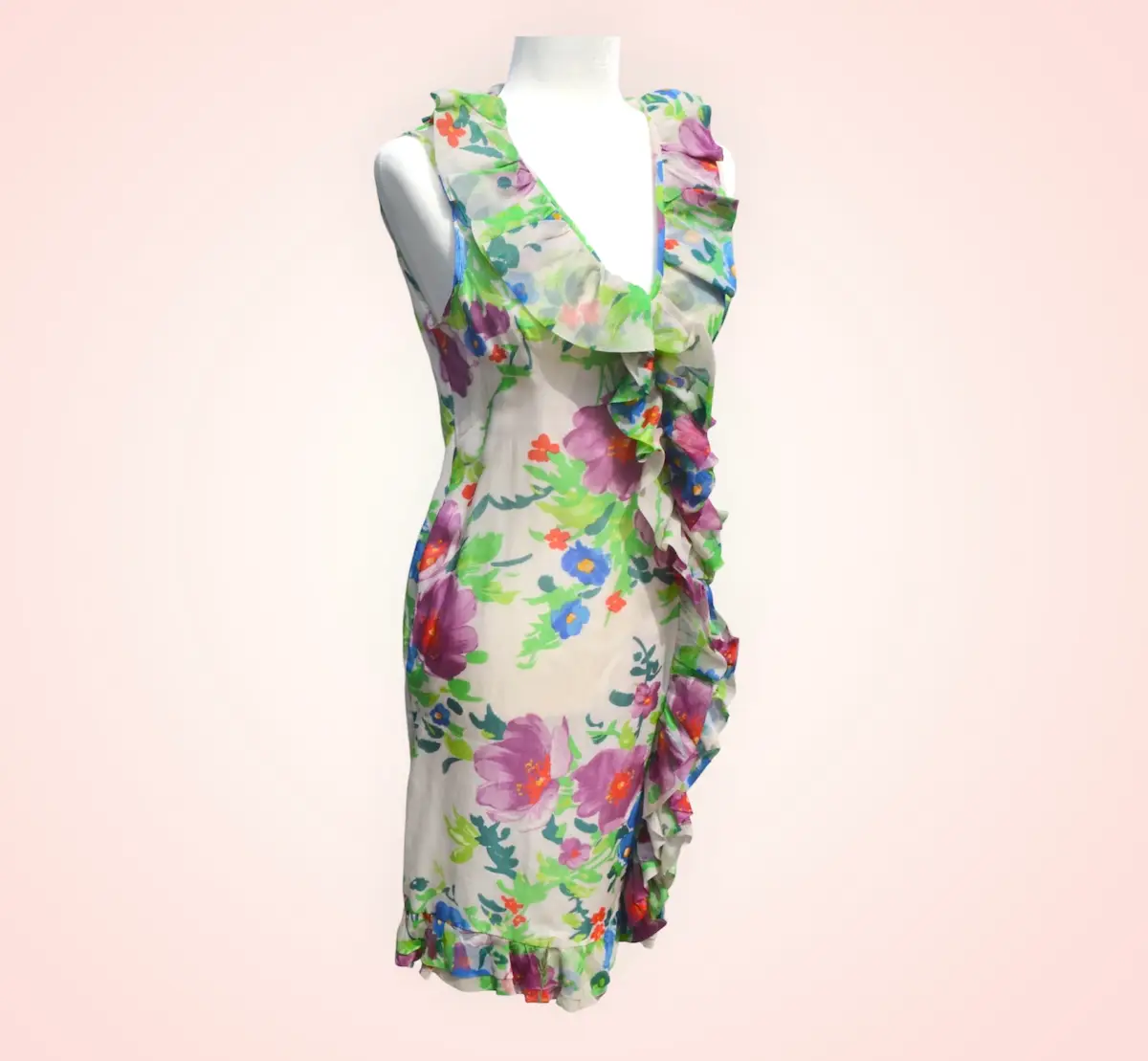 🌿💚 Rare Vintage 1960s Liberty Organza Floral Dress UK 10 Swiss Made Occasion Dress 💚🌿