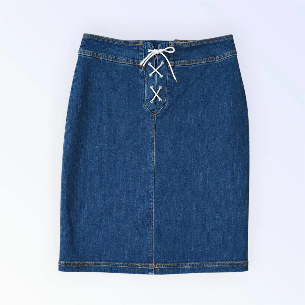 💙 Vintage 1970s Blue Denim Mini Skirt UK 10 Lace Up A-Line Cotton Skirt 🌼💙