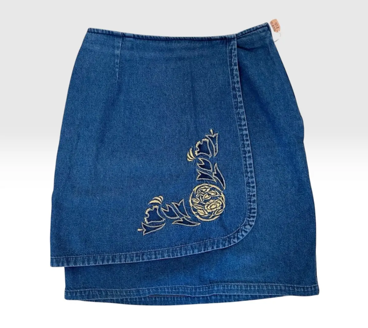 💙 Vintage 1970s Renato Balestra Denim Mini Skirt UK 10 Embroidered Wrap Style 💙