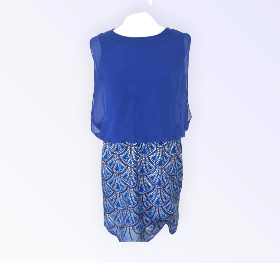 💙 Spotlight by Warehouse Blue Sequin & Chiffon Summer Evening Dress | Party | UK 12 💙