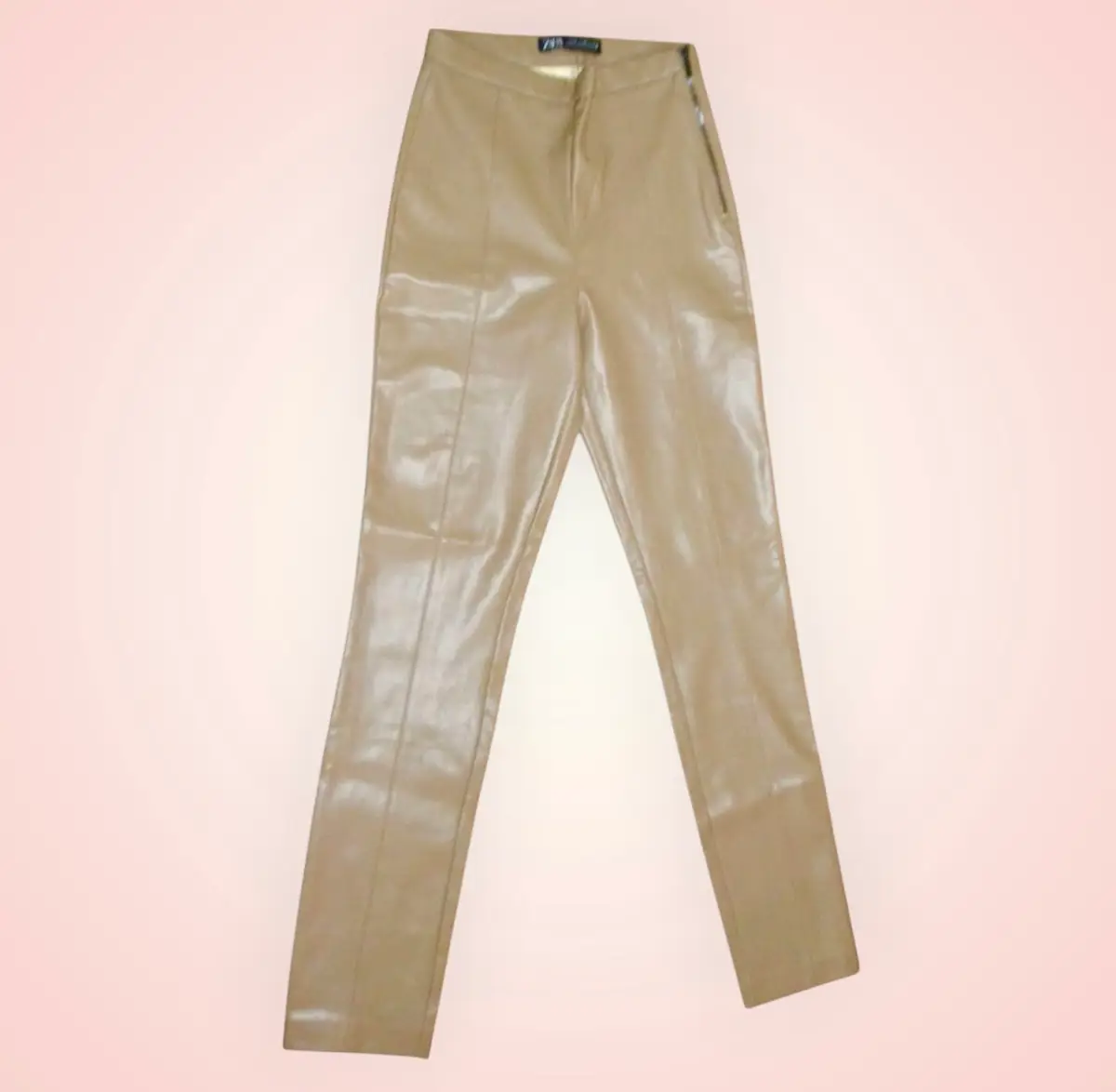 🤎✨ Zara Taupe Faux Leather Slim Fit Trousers XS Side Zip Leggings ✨🤎