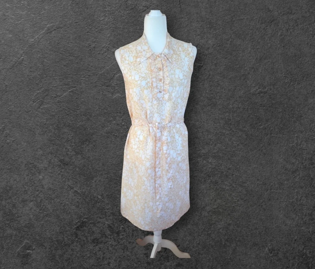 🌼🤍 Rare True Vintage 1960s Kenrose Beige & White Dress | Made in Ireland | UK 12 🤍🌼