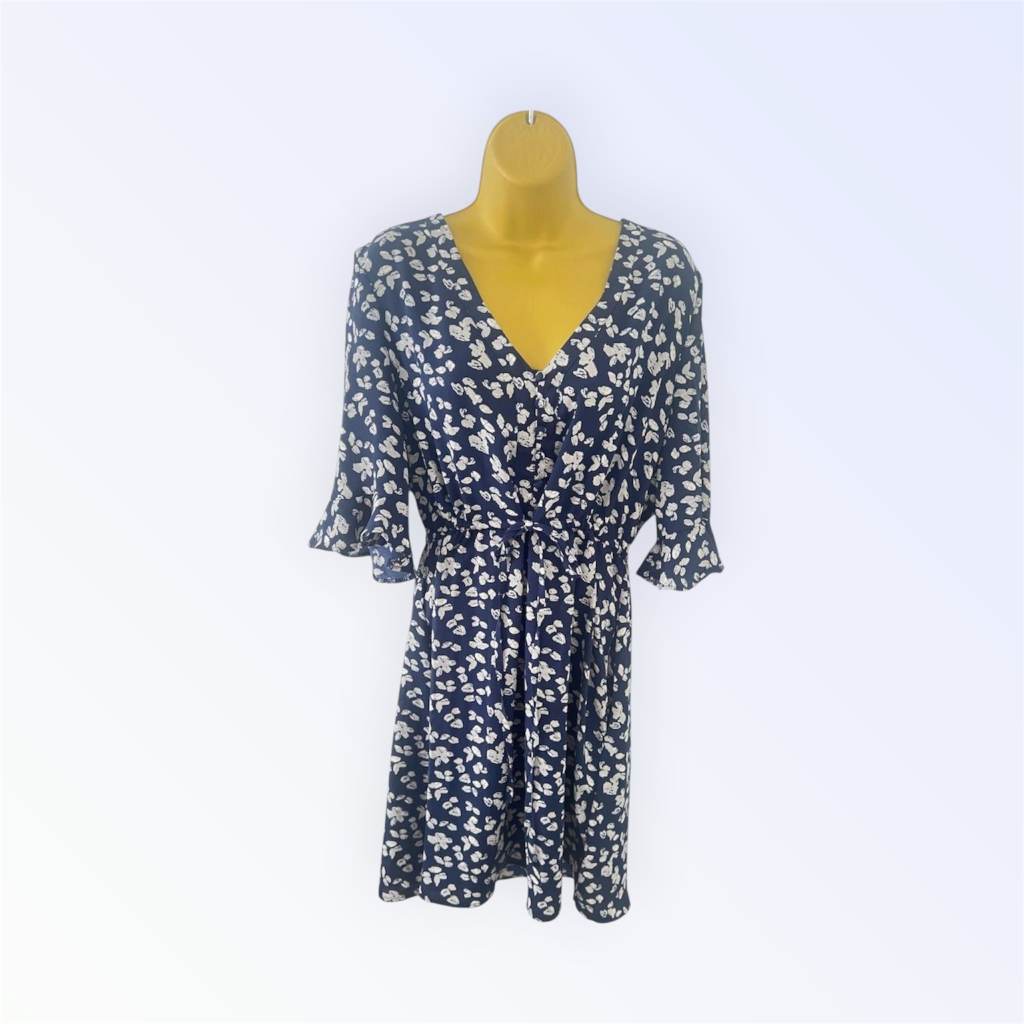 💙🌸 Capsule Blue & White Print Dress | Drawstring Waist Dress | UK 14 🌸💙