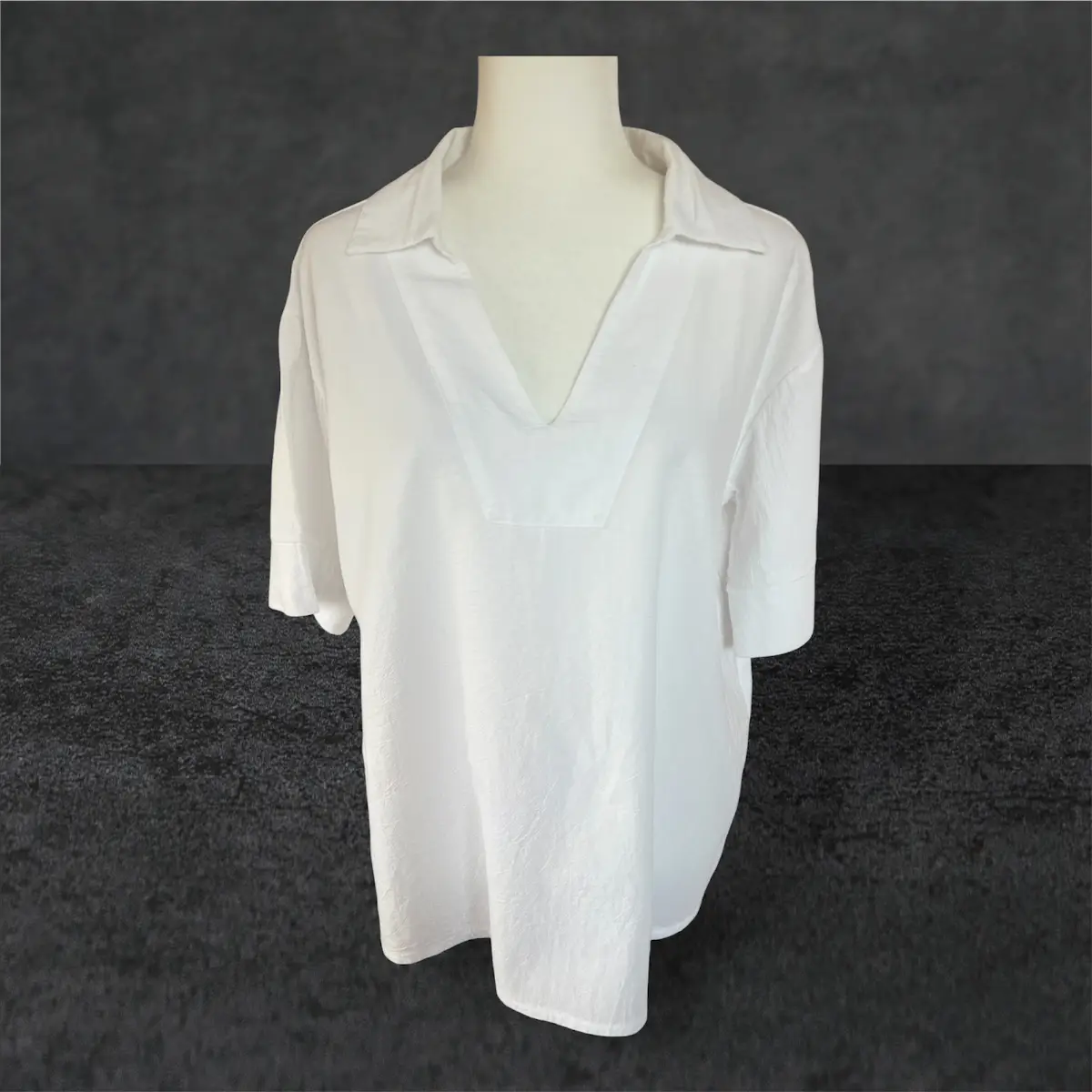 🤍 Shein White Collared Pullon Blouse Size XL Cotton Polyester Mix Loose Fit Casual Top 🤍