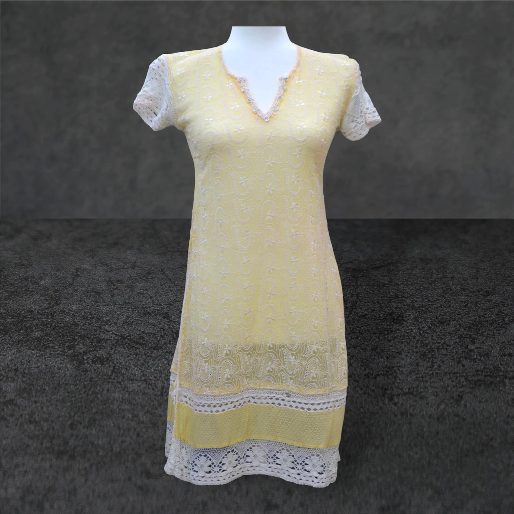🍋☀️ Vintage Lemon Beach Dress | Crochet Detail Boho Cover Up | UK 8 ☀️🍋