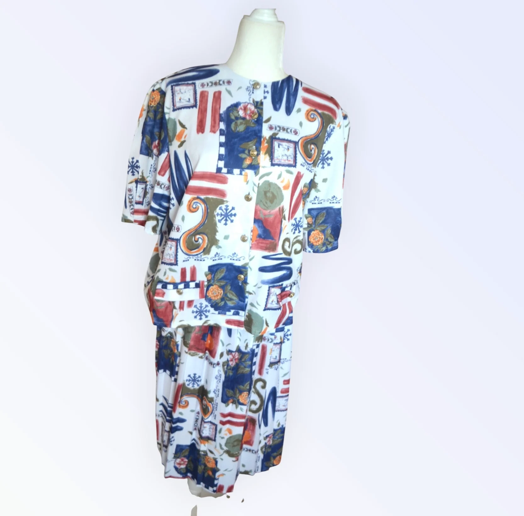 🌈💫 Rare Vintage 1970s Two Piece Skirt Suit Set | Bold Retro Co Ord | UK 14–16 💫🌈