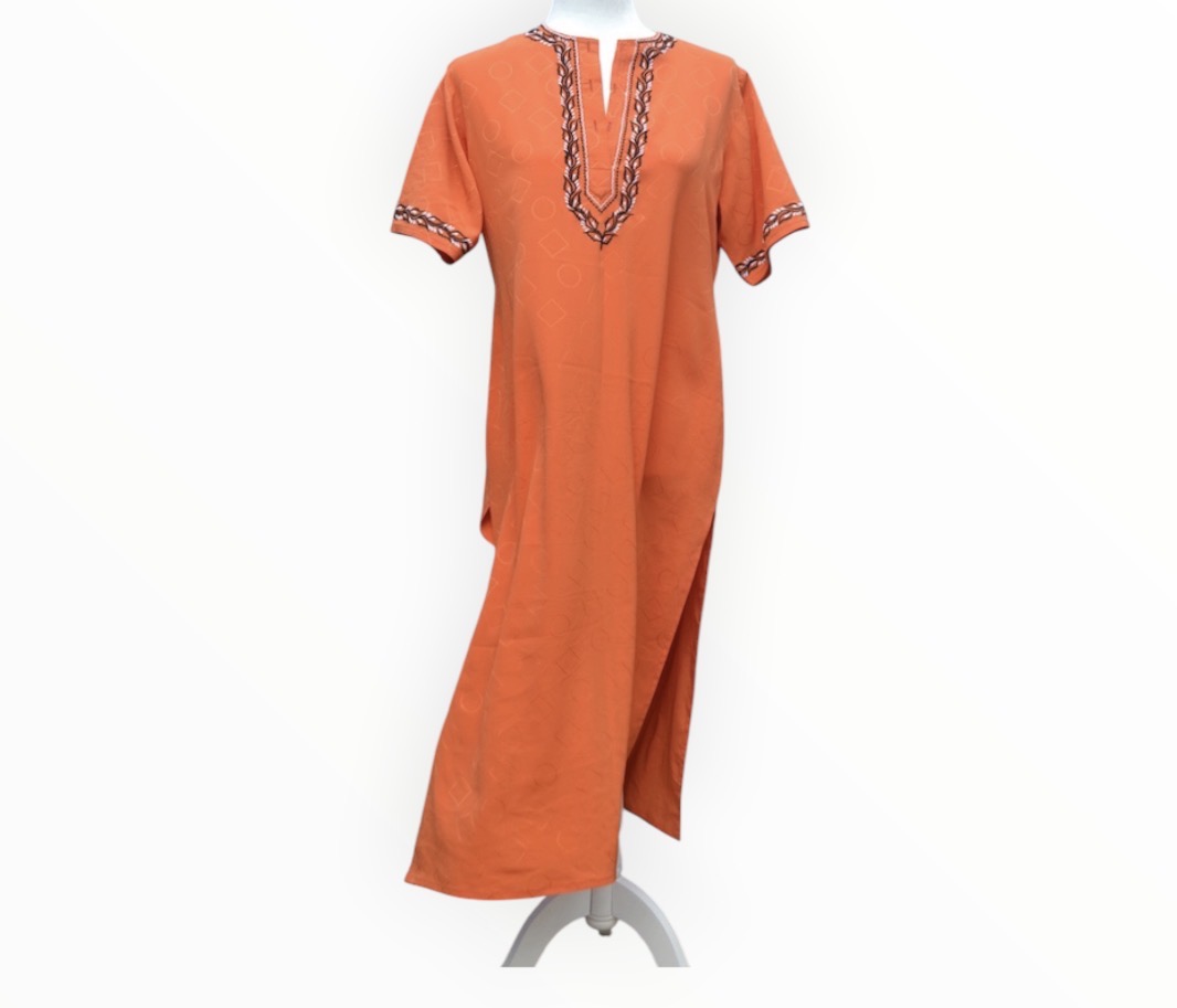 🌞🧡 Vintage Burnt Orange Kaftan Dress | Boho Beach Cover-Up | Holiday | UK 10–12 🧡🌴