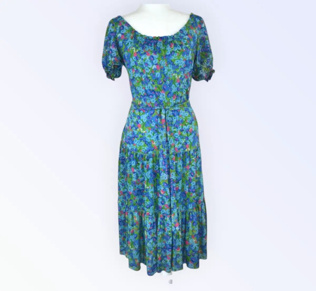 💙🌊 Rare Vintage 1970s Selfridges Peasant Dress UK 12 Boho Maxi Dress 🌊💙