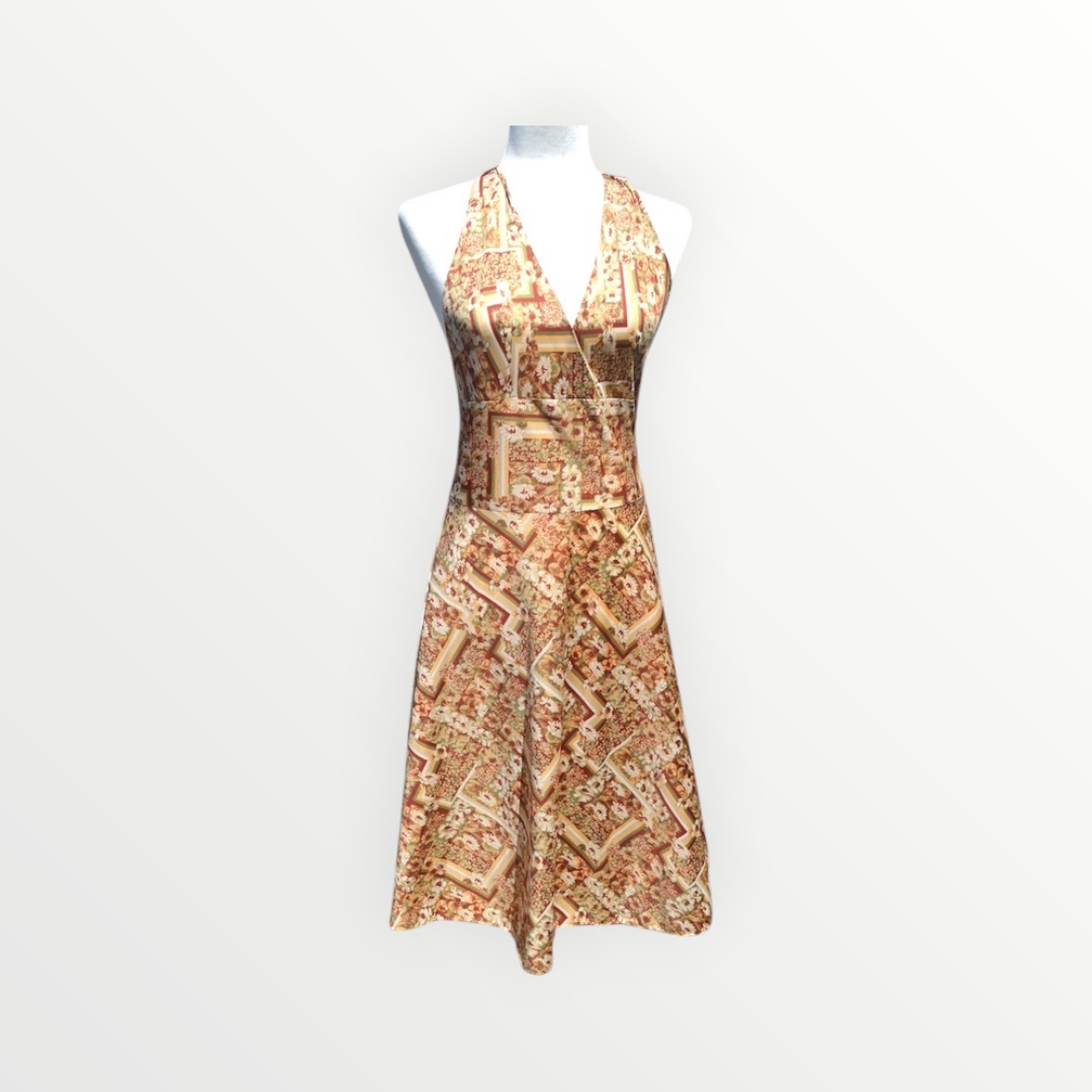 🤎🌾 Rare Vintage 1970s Handmade Halter Neck Dress – UK 6–8 – Boho Vintage Dressing 🌾🤎
