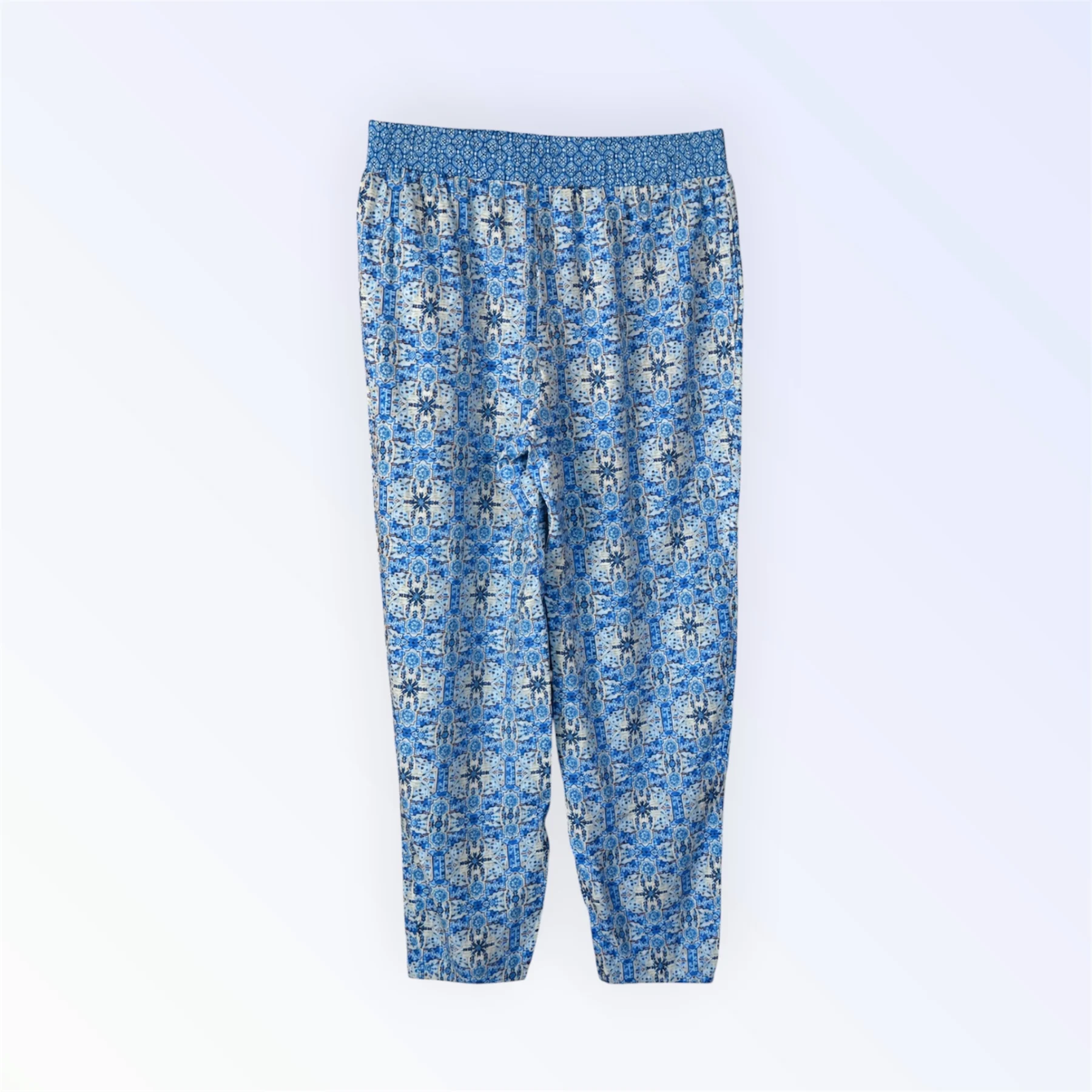 💙 New Look Blue Print Loose Fit Trousers | Relaxed Holiday Style | UK 10 💙