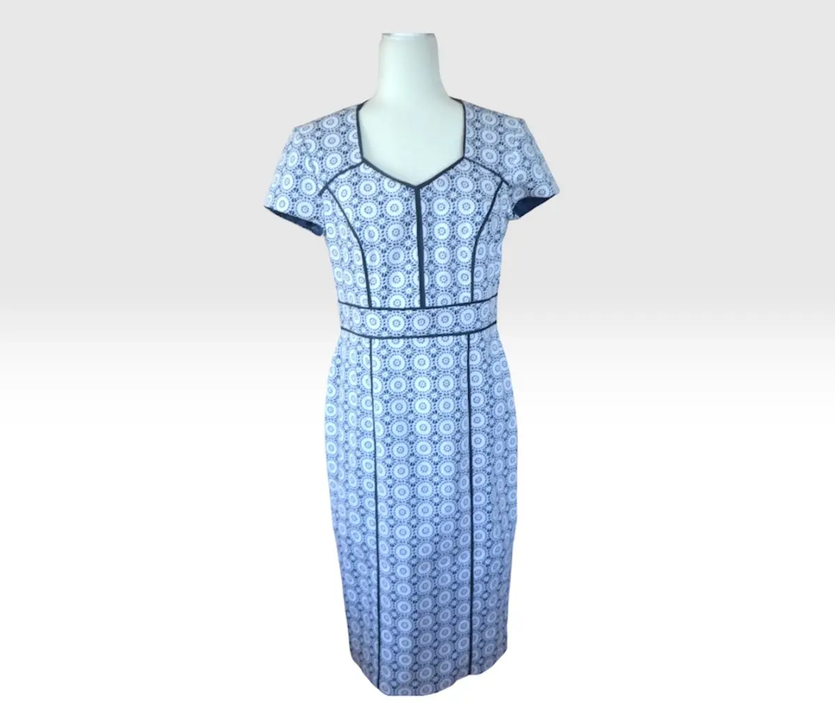 💙🤍 Vintage Y2K CC Blue & White Print Dress UK 12 Cap Sleeve Lined Summer Dress 🤍💙