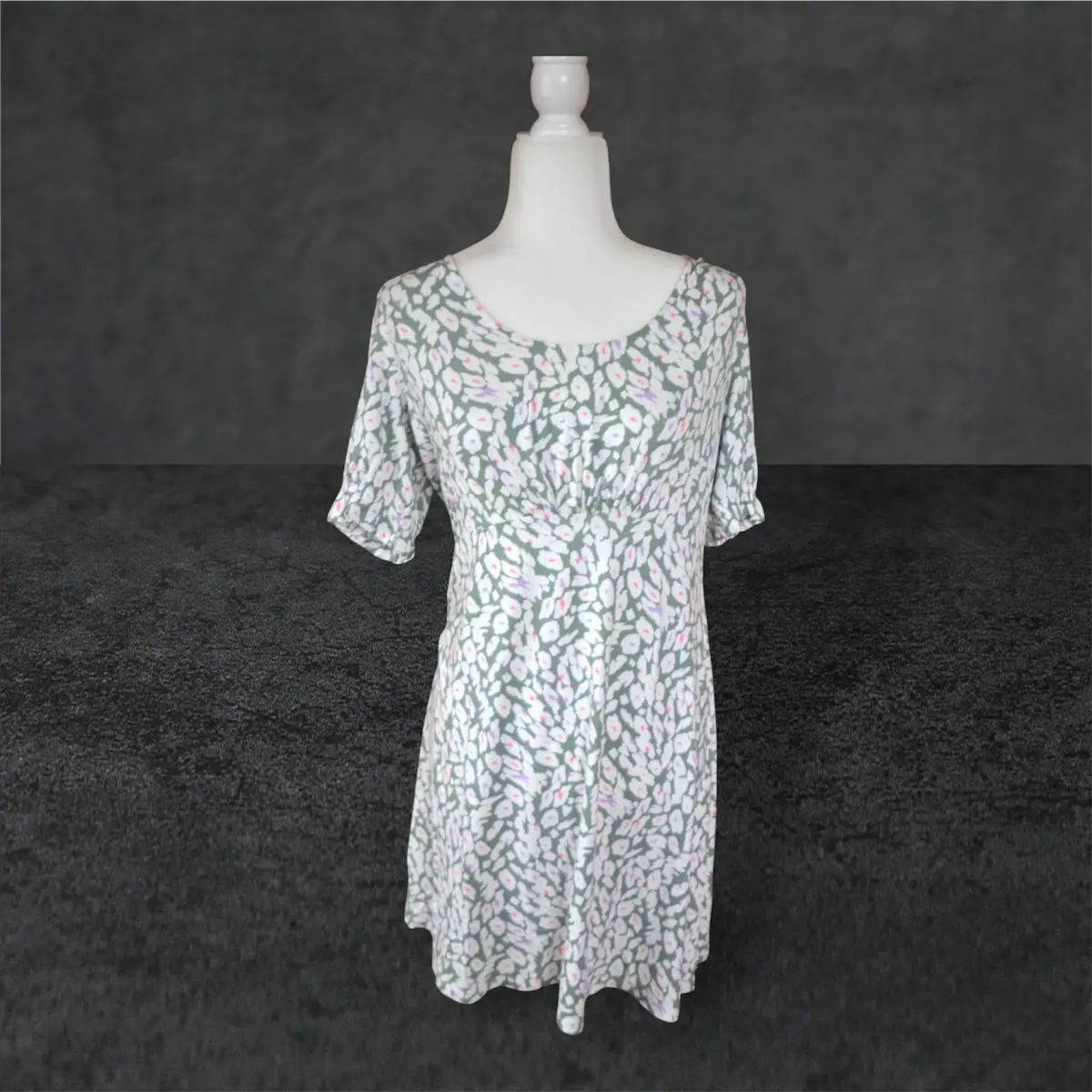 🌿 Green & White Floral Jersey Dress by M&S- UK 10 A-Line Summer Dress 🤍🌿