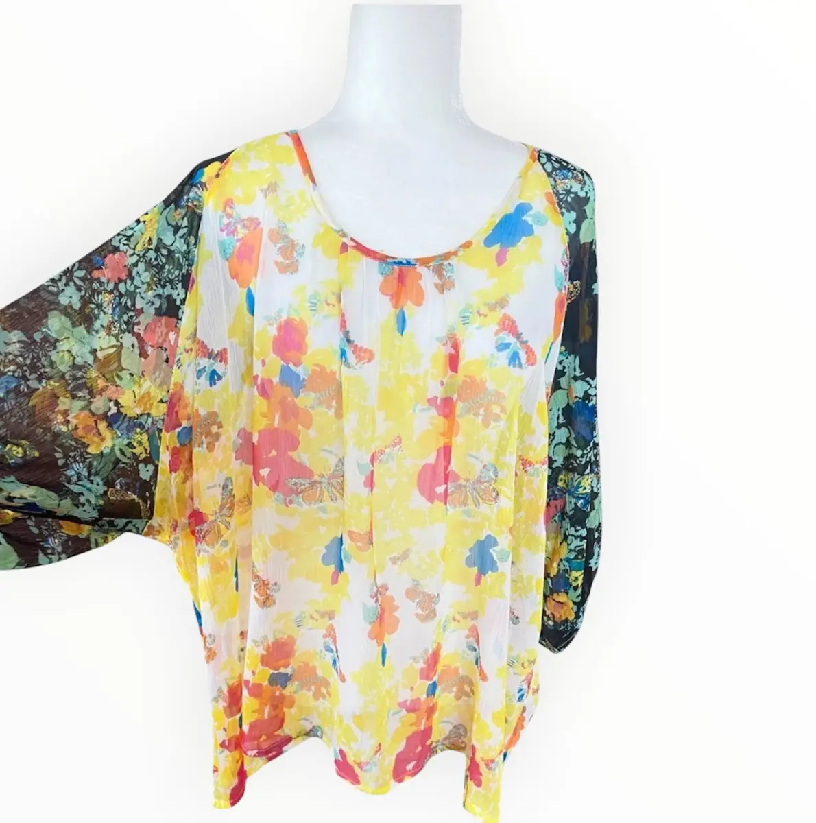 💛🌼 Ladies Size 16 Floaty Floral Butterfly Blouse By Next- Oversized Boho Batwing Summer Top 🌼💛
