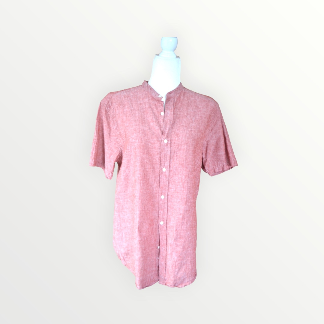 🌿 Primark Pink Linen Blend Grandad Collar Shirt | Lightweight Summer Shirt | Size M 🌿