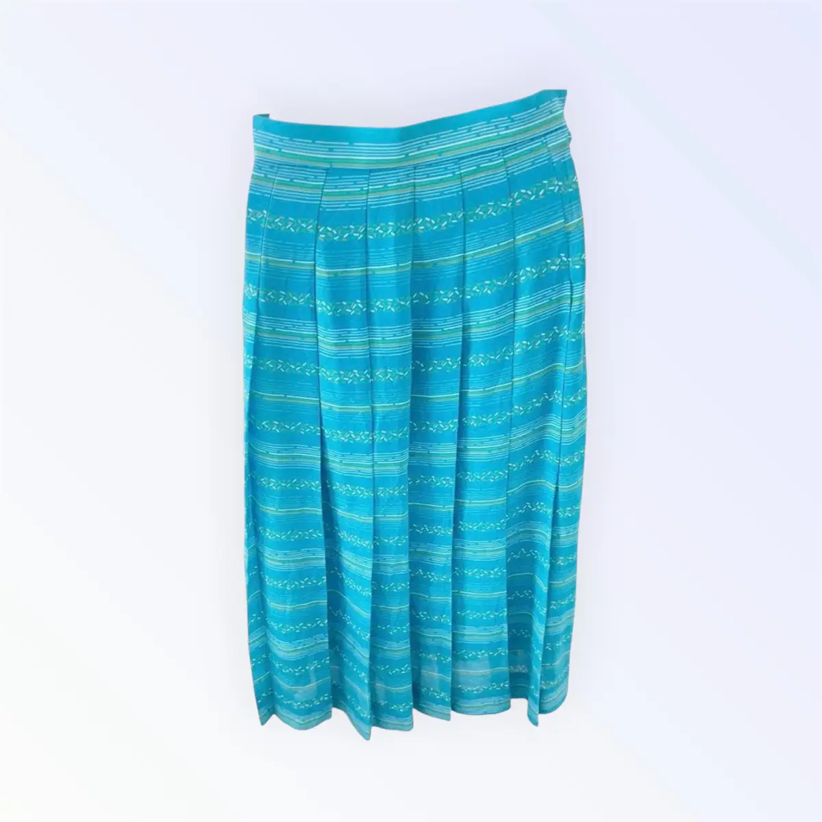🦋💎 True Vintage 1980s Turquoise Pleated Midi Skirt UK 8 Fully Lined 💎🦋