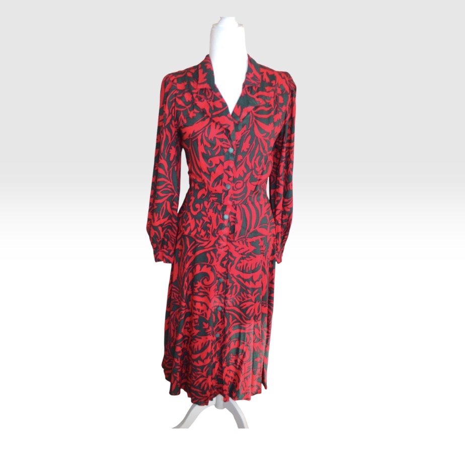 ❤️💚 Rare Vintage 1980s Tricoville Red & Green Peplum Dress | Statement Style | UK 12 💚❤️