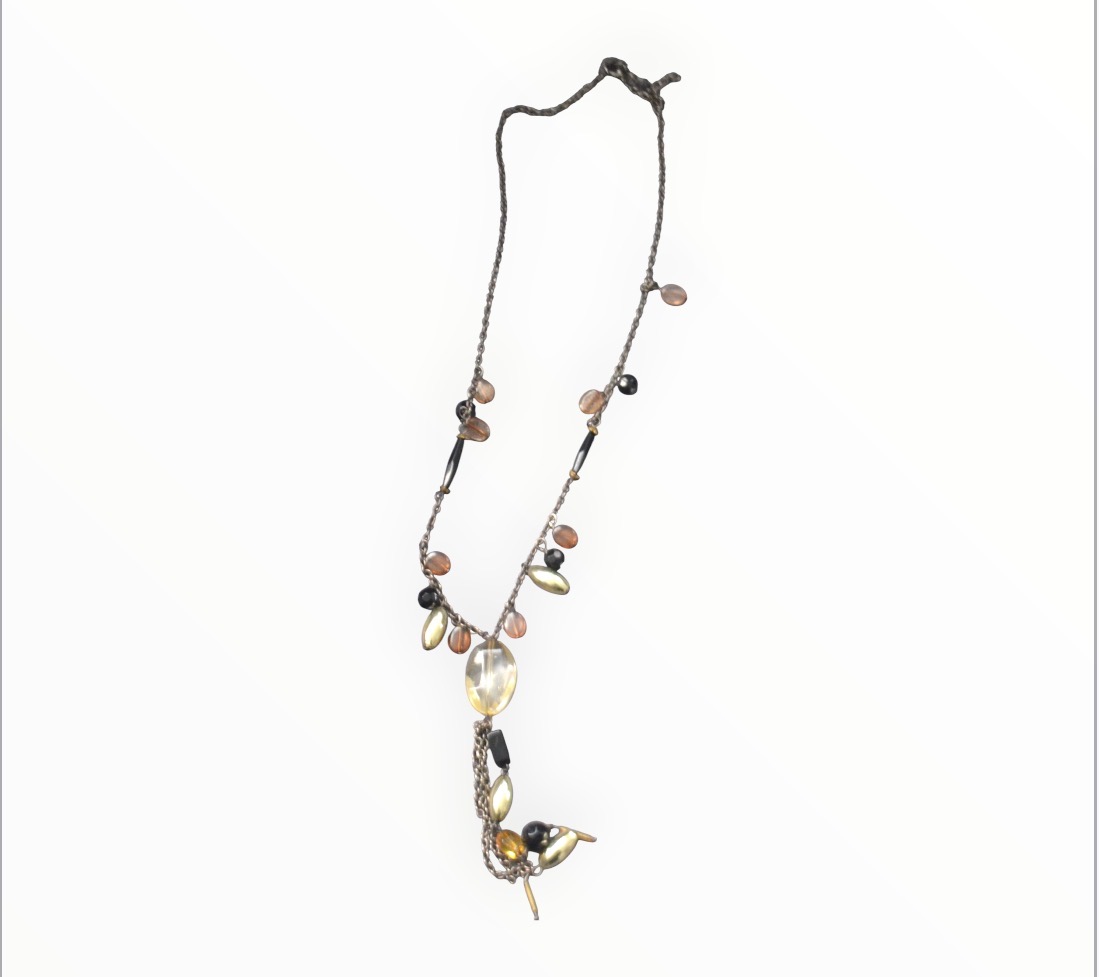 🤎✨ Vintage 1980s Dark Bronze Long Necklace | Brown, Black & Gold Beaded Statement Jewellery | 54cm