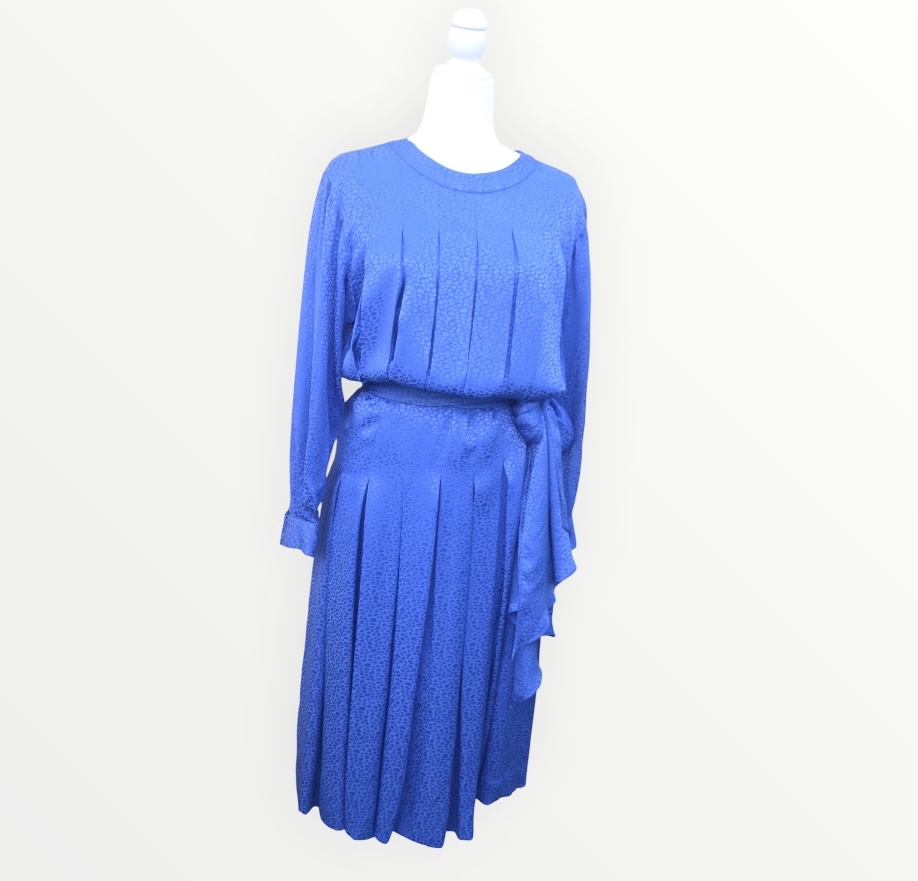 💙✨ Rare Vintage 1980s Jaeger Bright Blue 100% Silk Dress UK 12 British Designer Dress ✨💙