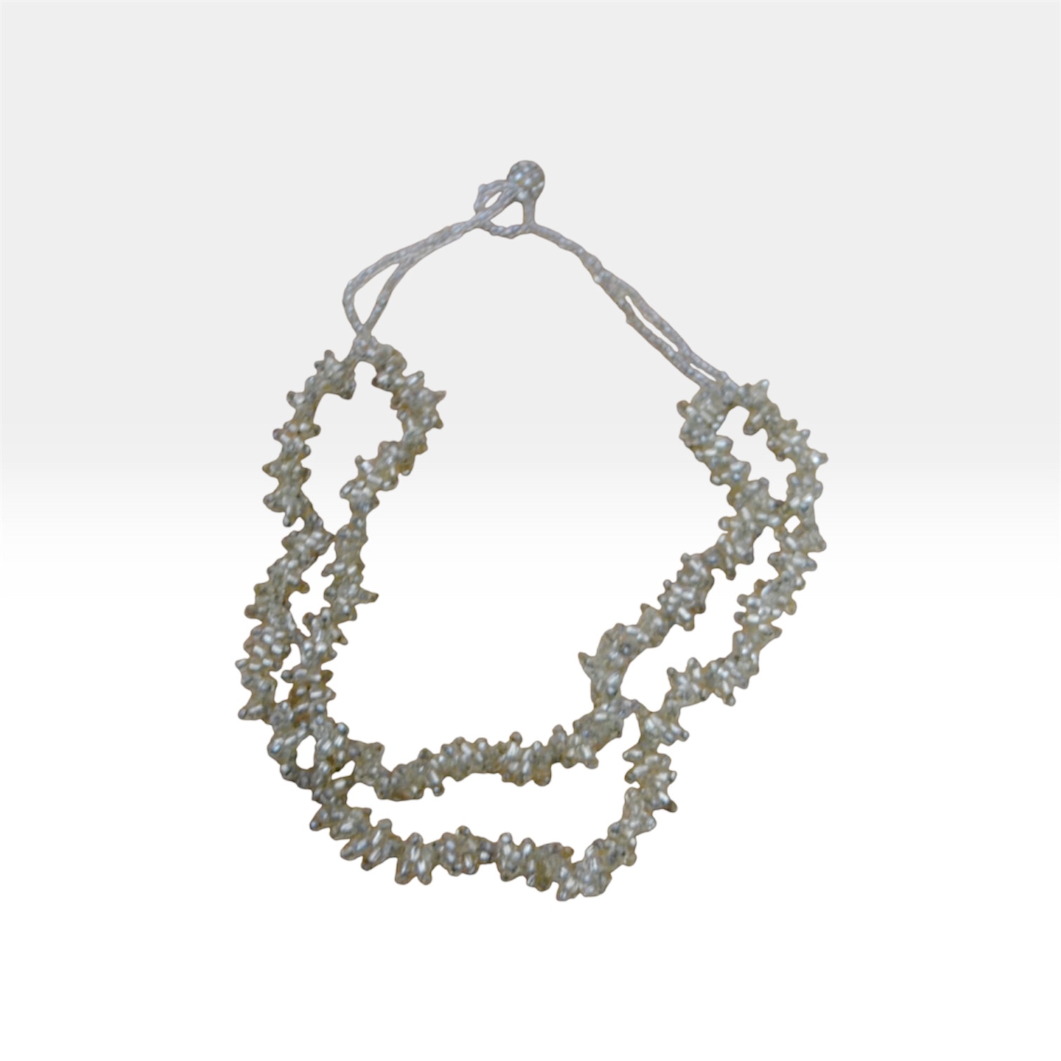 💎 1970s Vintage Clear Glass Effect & Silver Effect Double Stranded Necklace 💎