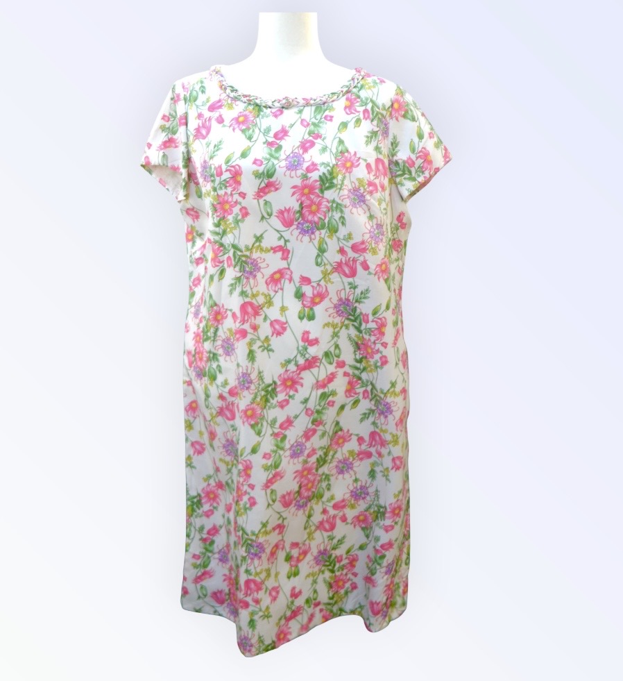 🌸 True Vintage 1960s Lord & Taylor Pink Floral Shift Dress | UK 14–16 | Retro 🌸