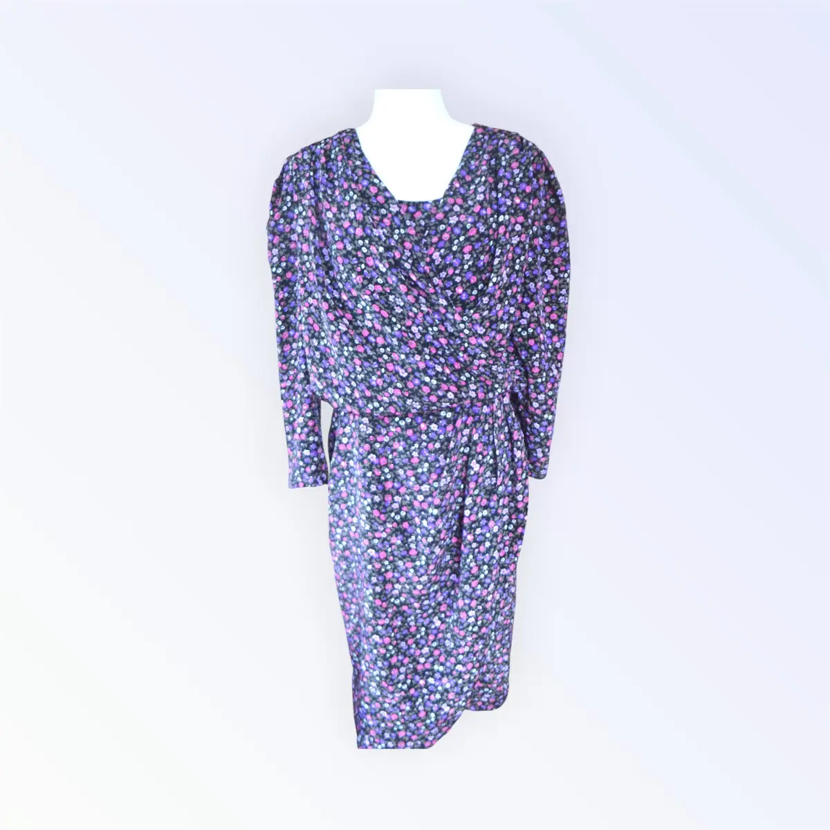 💜🌸 Vintage 1980s C&A Purple Floral Dress – UK 14 – Elegant Occasion Style 💜