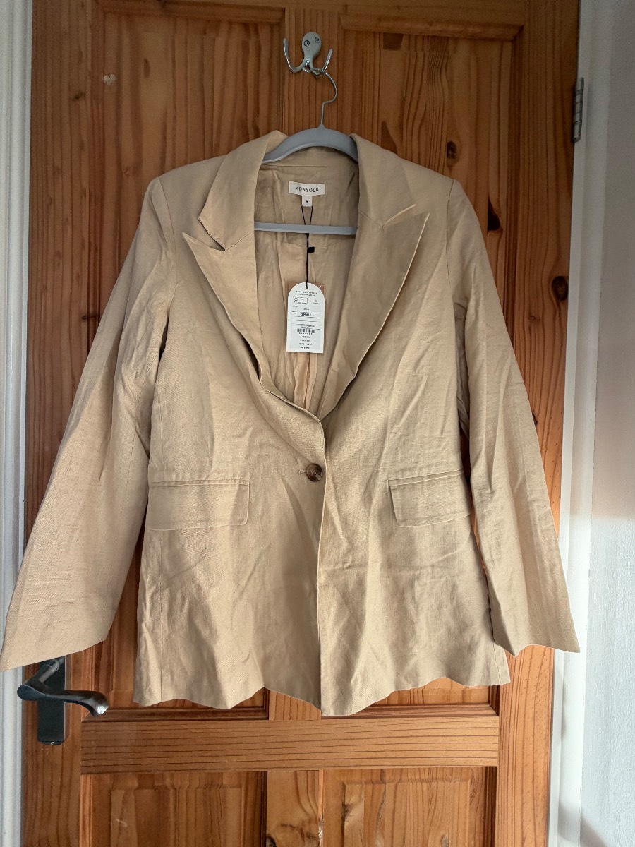 Monsoon Beige Linen Blend Blazer UK Small BNWT - Neutral Capsule Wardrobe