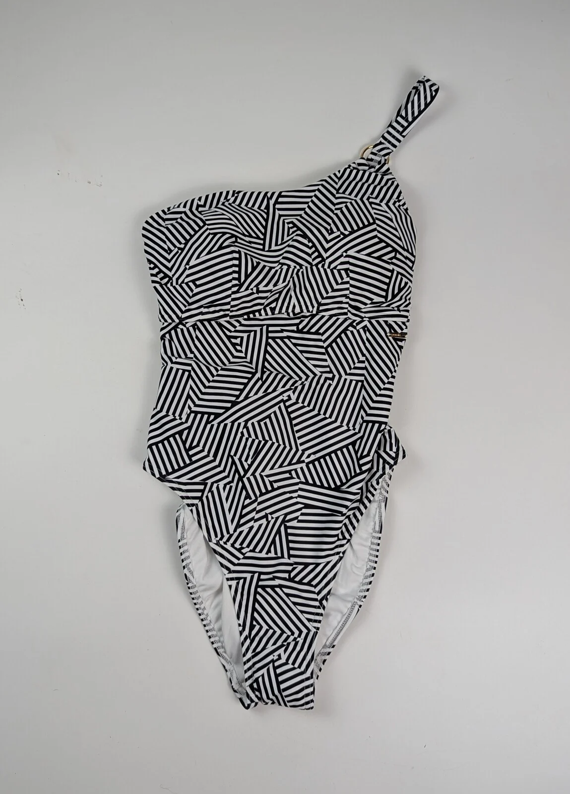 Speedo Women's Shaping Printed Asymmetric Swimsuit Black/White Size UK 8 holiday