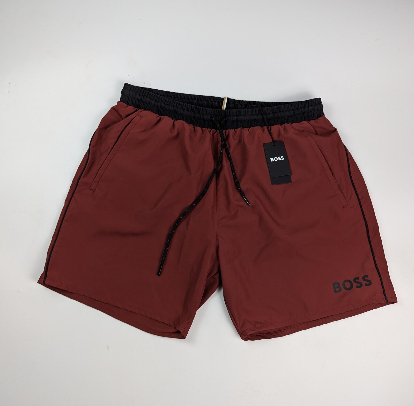 BOSS Starfish bm Men's Swim Shorts -Burgundy / Black size uk Small Holiday Trunk