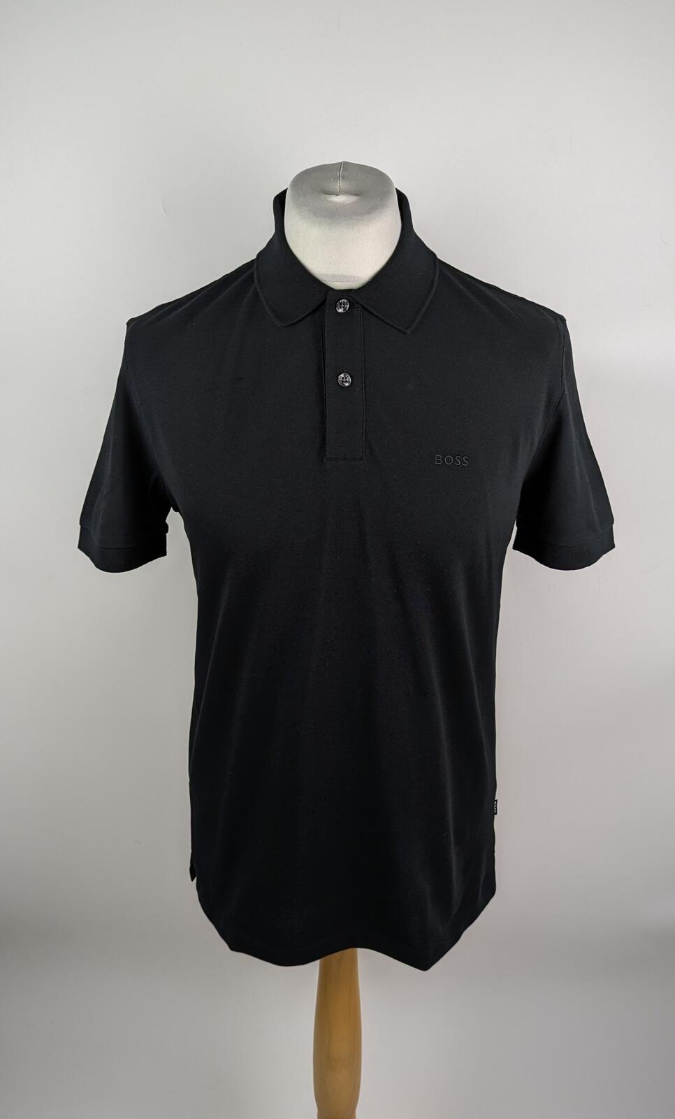 Boss Mens Pallas Polo Iconic Logo Embroidered Shirt in black size uk Small smart